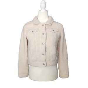 Mudd Girls Cropped Cream Sherpa Jacket Faux Fur Size 16